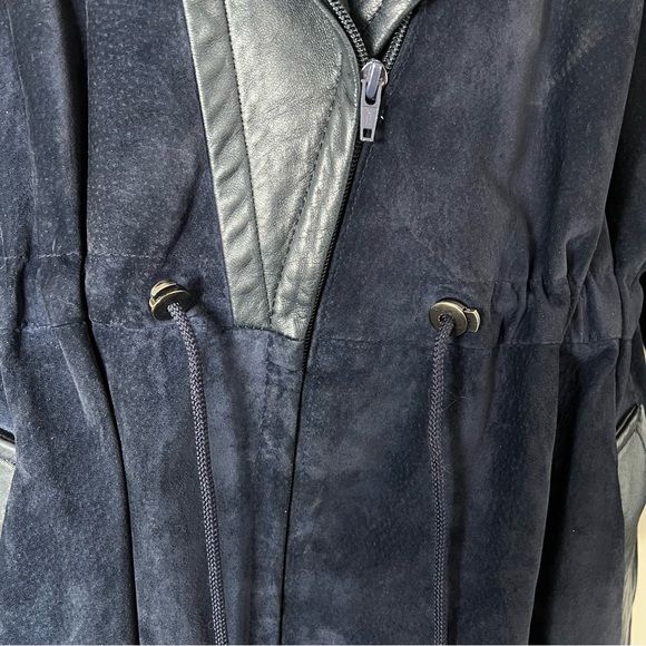 Lg navy leather and suede Danielle batwing heavy fall jacket - Picture 4 of 9